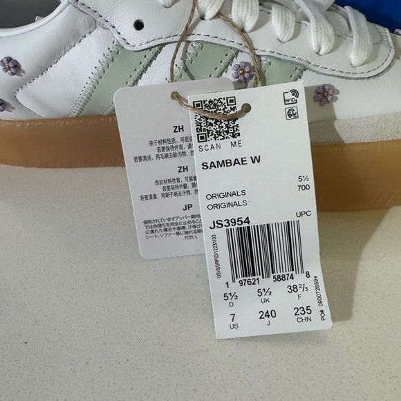 Adidas Samba NIB White w/ Mint Stripes with Gum Sole Size 7W - Picture 3 of 16